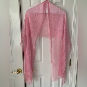 High Fashion Long Scarf Wrap Lightweight Fringe Pink Silver Women Size 41” X 19”